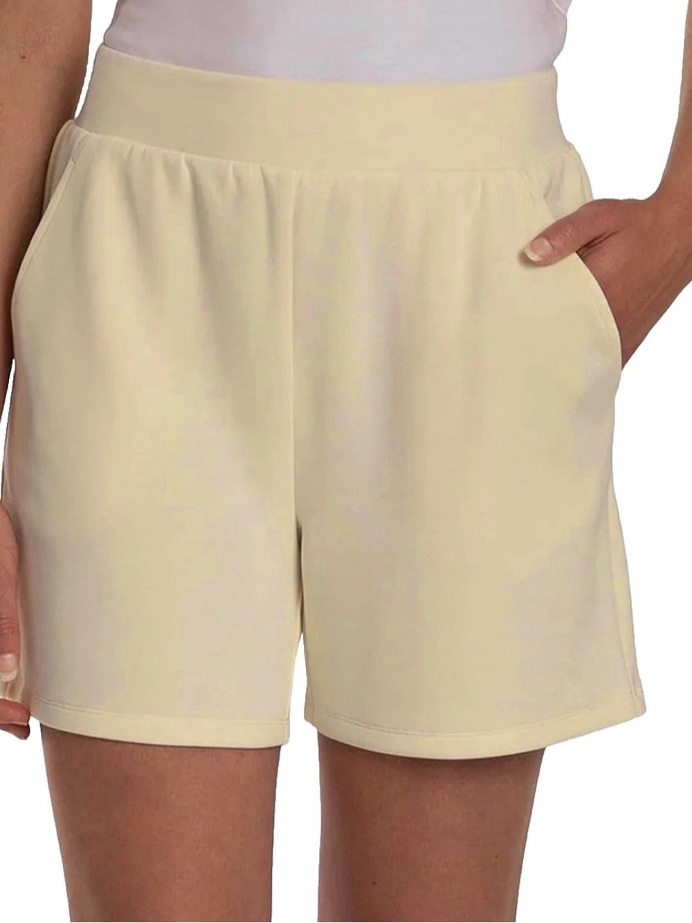 Pull-On Cream Women's Bermuda Shorts with Pockets